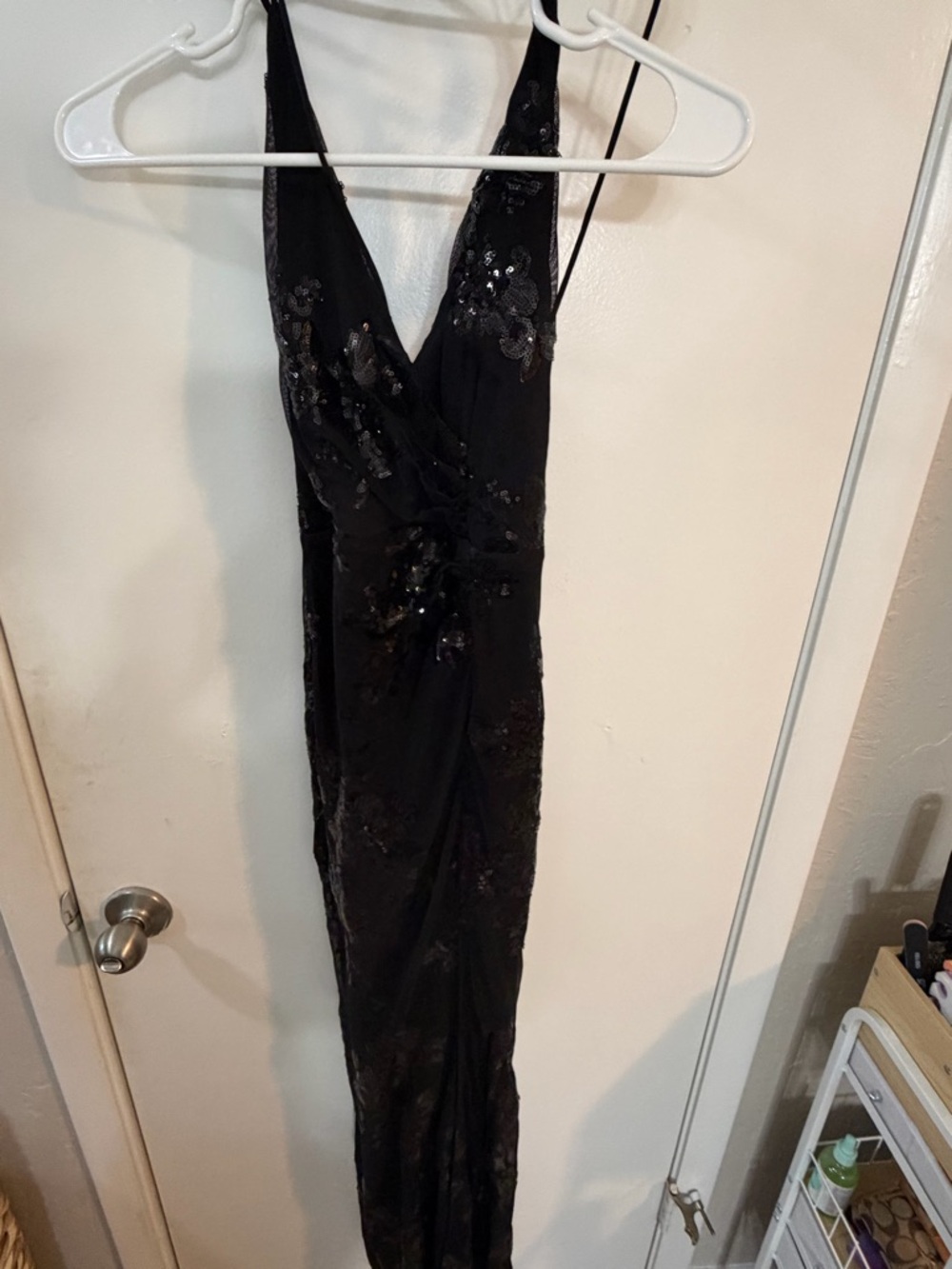 NWT Selfie Leslie Haylan Sequin Backless Midi Dress Black Strappy Slit XS - Picture 4 of 9